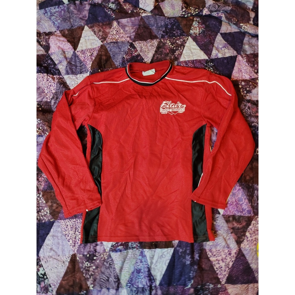 Vintage 80s Auto‎ Body Shop Shirt Mens Sm/M Red Jersey Long Sleeve Cars Racing